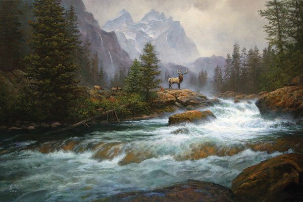 Горная река живопись