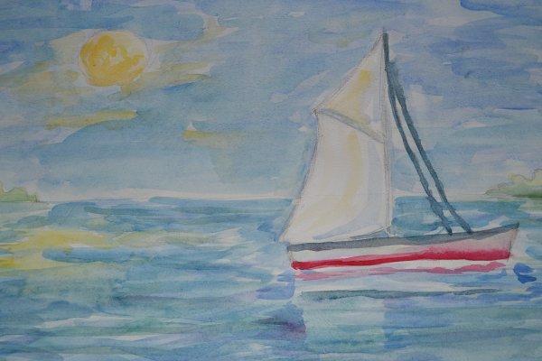 Морской пейзаж акварелью для детей