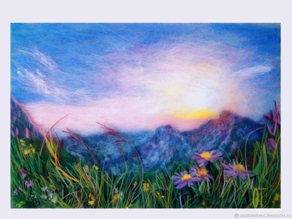 Шерстяная акварель горы