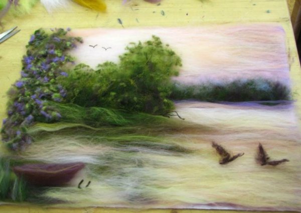 Картина в технике "живопись шерстью"