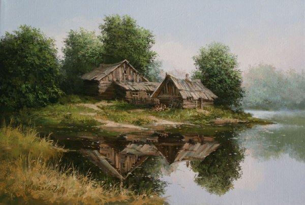 Рыжий кот набор алмазной вышивки домик у горного водопада (acj001) 60х50 см