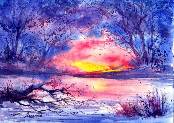 Пейзажи акварелью легкие лес