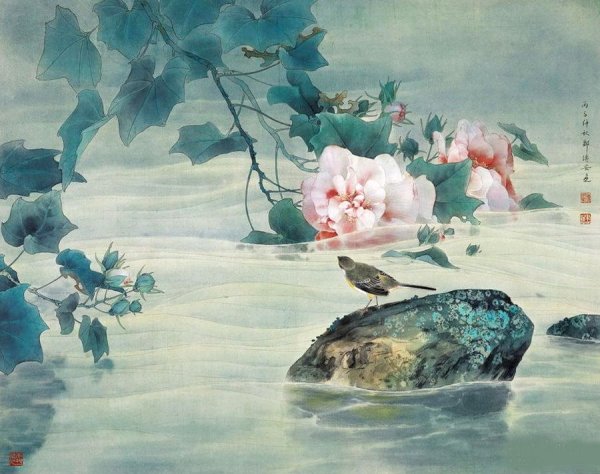 Китайская живопись гунби птицы