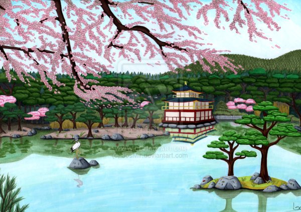 Японский сад рисунок