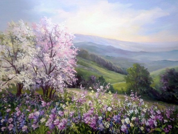 Деревенский пейзаж маслом