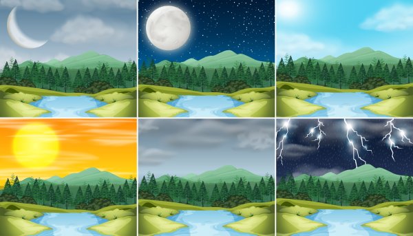 Пейзаж утро день вечер ночь