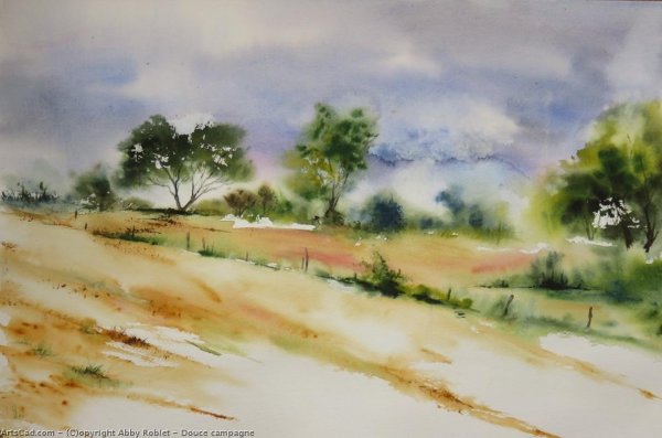 Равнинный пейзаж акварель