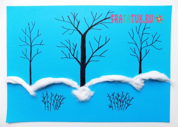 Зимняя аппликация с ватой