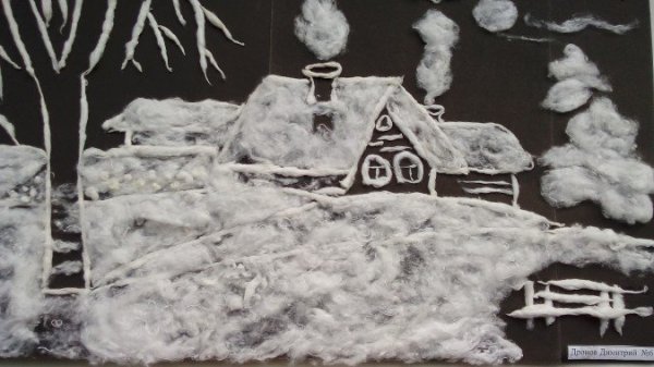 Зимняя аппликация из ваты