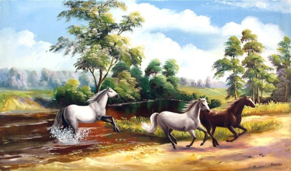 Пейзаж с лошадьми живопись