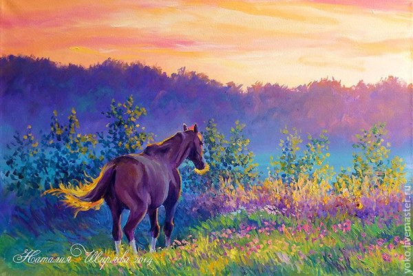 Летние пейзажи с лошадьми