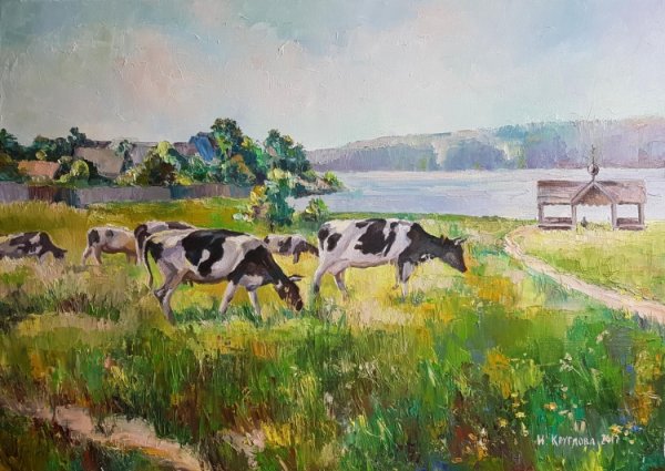 Сельский пейзаж с коровами