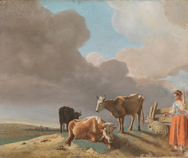 Пейзаж с коровами маслом