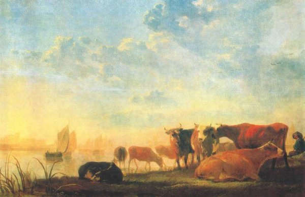 Пейзаж с коровами живопись
