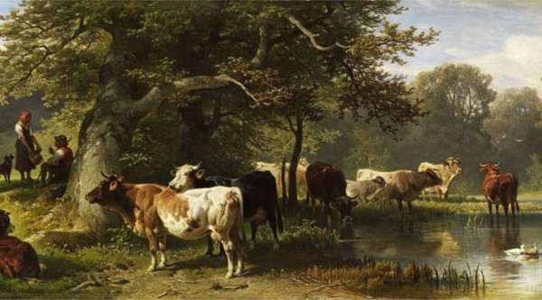 Старинные пейзажи с коровами