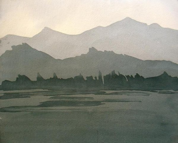 Горы акварелью лессировка