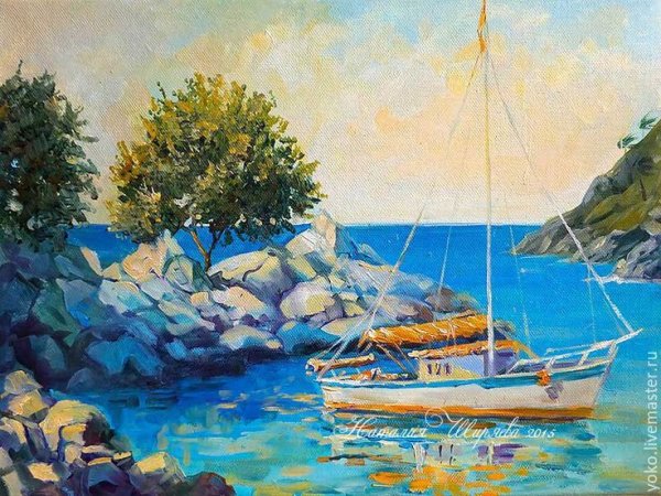 Пейзаж с яхтами живопись