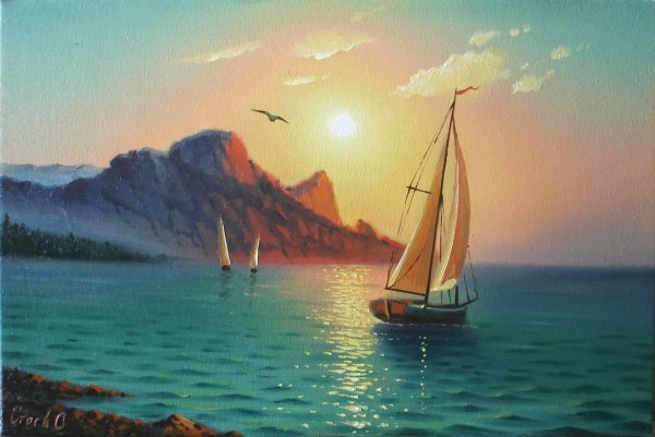 Морской пейзаж с яхтой