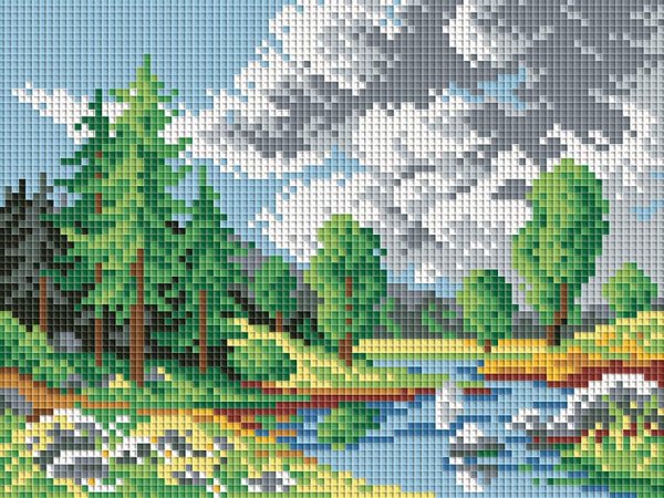 Пейзаж по клеточкам в тетради