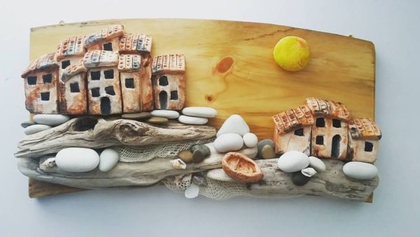 Панно домик из камешков