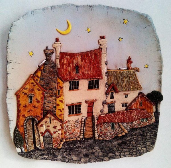 Панно из глины город