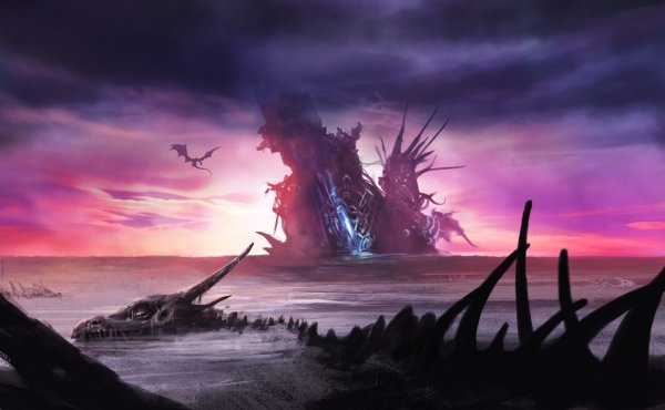 Фантастический пейзаж с драконом