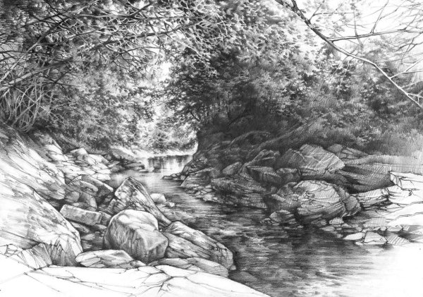 Эскиз пейзажа карандашом