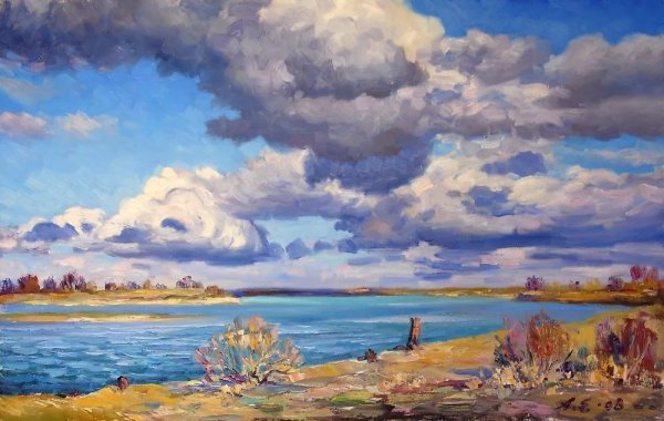 Пейзаж с облаками живопись