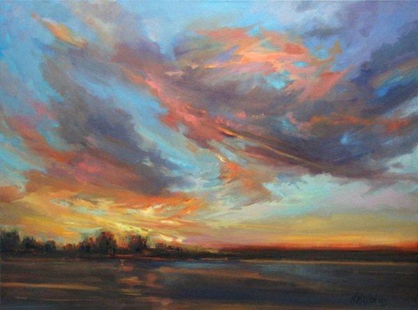 Облака закат живопись