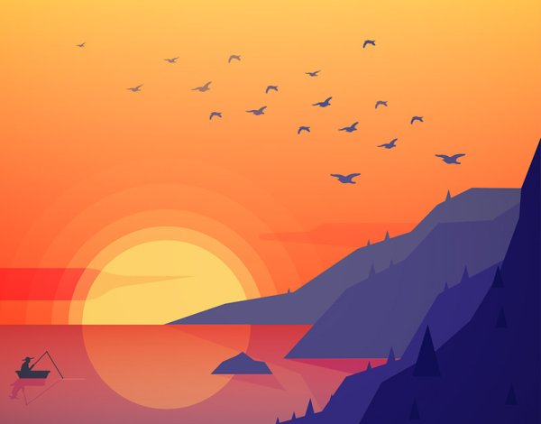 Иллюстрации пейзажей в стиле флэт