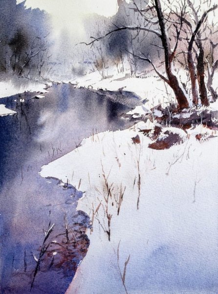 Зима акварель