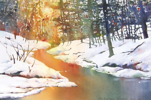 Снегопад акварель