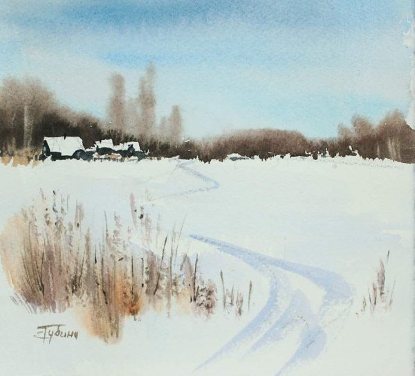 Зима акварель