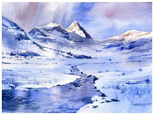 Зима акварель