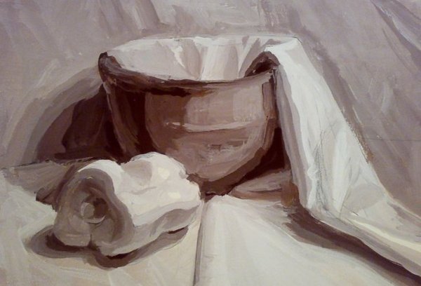 Академический натюрморт маслом гризайль