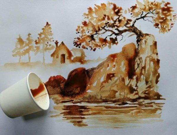 Кофейная живопись пейзаж