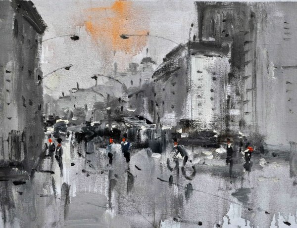 Монохромный пейзаж акварелью