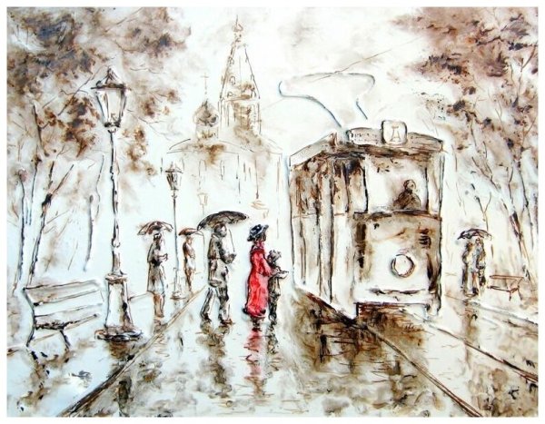 Монохромный пейзаж акварелью