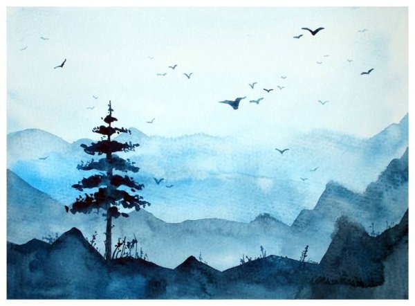 Гризайль пейзаж гуашью