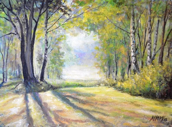 Пейзаж парка акварелью летний