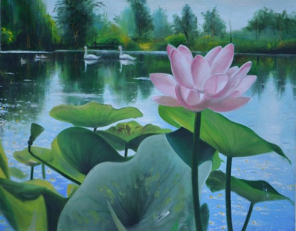 Астраханский лотосовые поля маслом