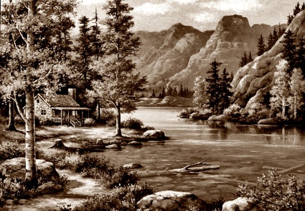 Лебеди пейзаж пирография