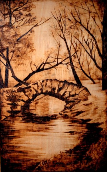 Выжигание по дереву лес