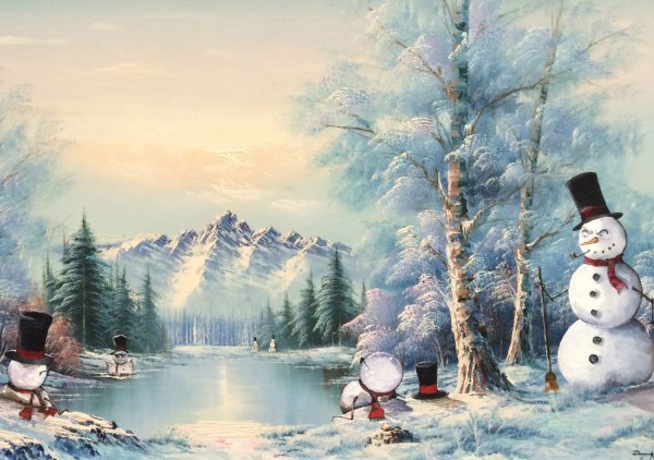 Снеговик живопись