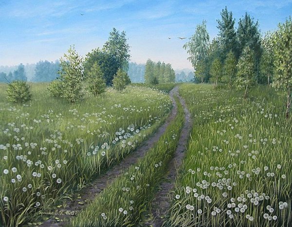 Одуванчиковое поле живопись