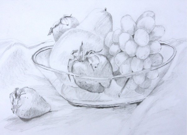 Пейзаж с фруктами карандашом