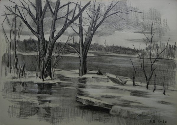 Весенний пейзаж в графике