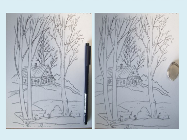 Рисование весеннего пейзажа карандашом