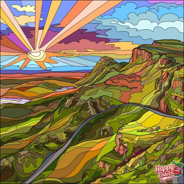 Витраж горный пейзаж