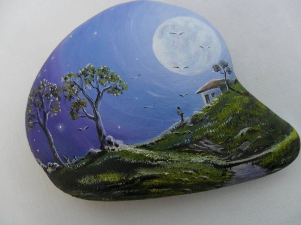 Рисование на гальке пейзаж